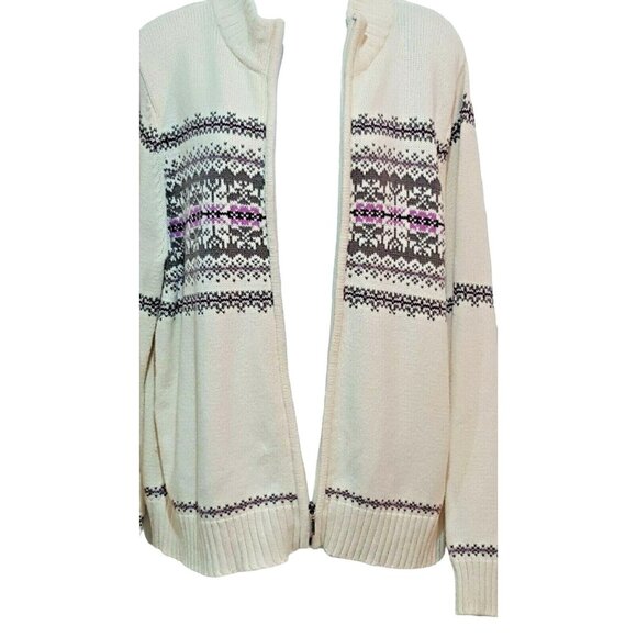 Vintage Cardigan Sweater XL Ivory Nordic Fair Isle Snowflake Zip Up Grandpa - Picture 4 of 9